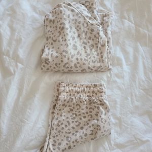 Muted Pink Cheetah Print Pajama Shorts and Cardigan Set 2-Piece